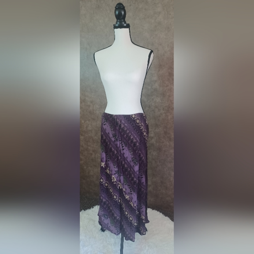Women's Purple Floral Boho A Line Flare Bottom Maxi Skirt Size 16